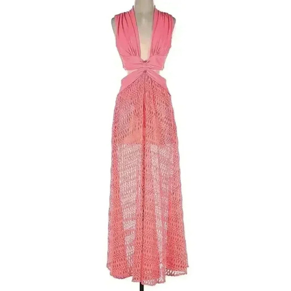 Patbo Crochet Cut Out Maxi Dress Medium 6 8 Beach Coral Plunge Beach Monstera - Picture 5 of 7